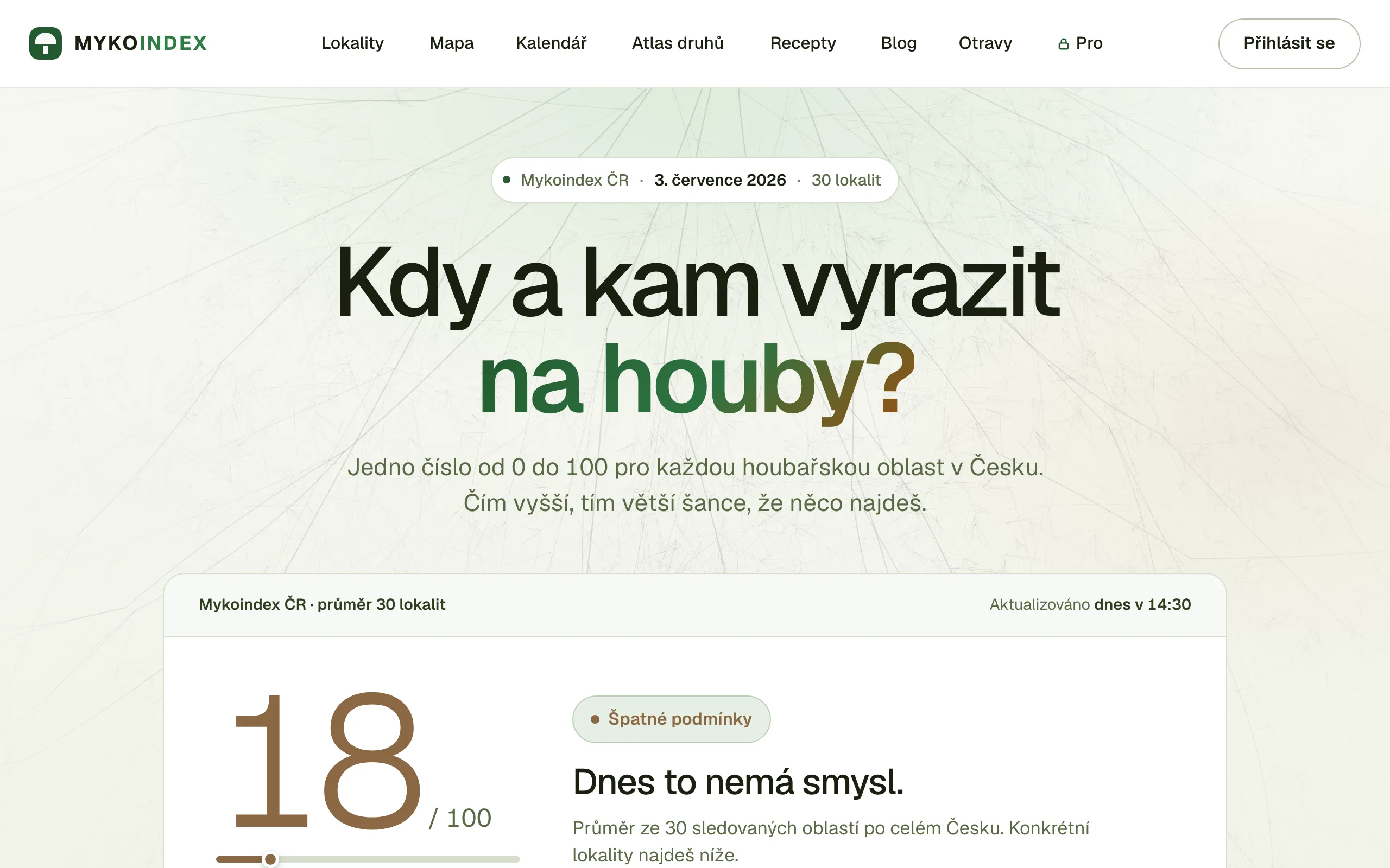 Mykoindex – náhled webu