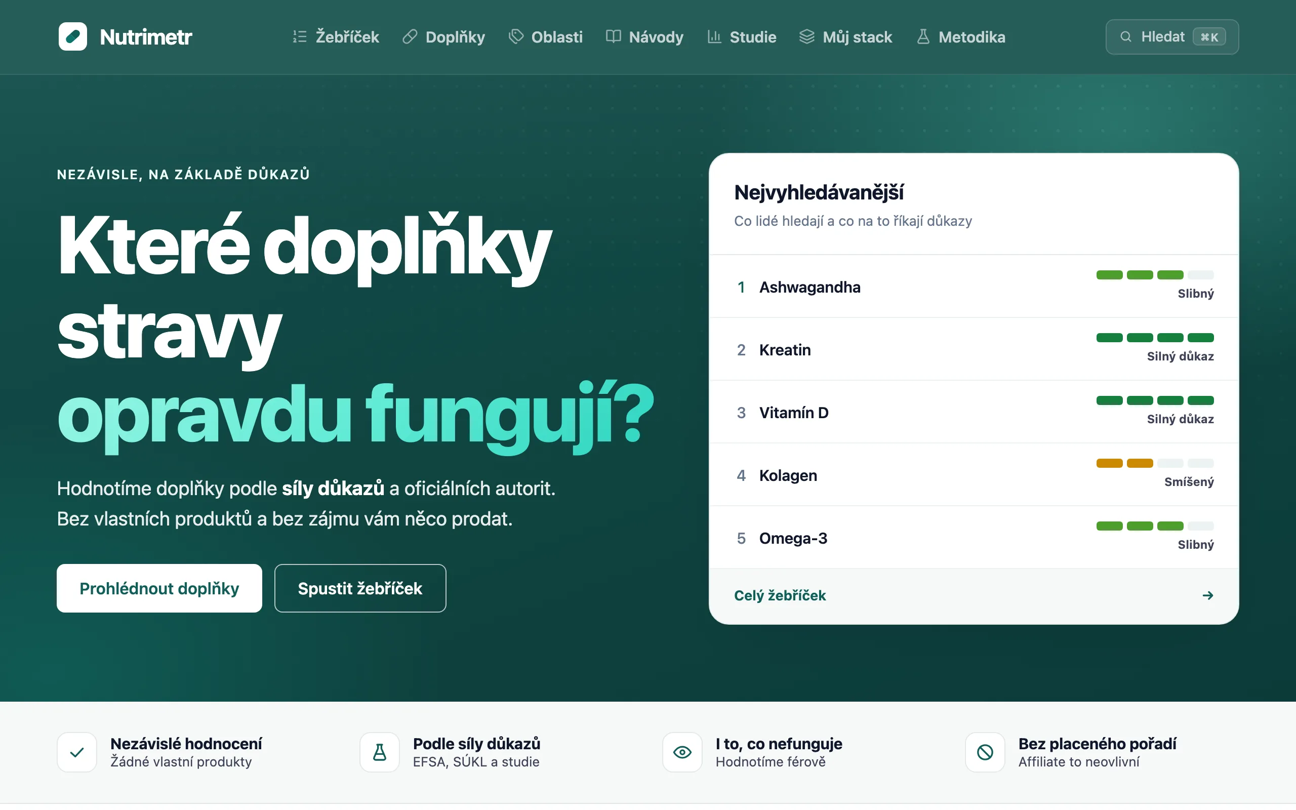 Nutrimetr – náhled webu