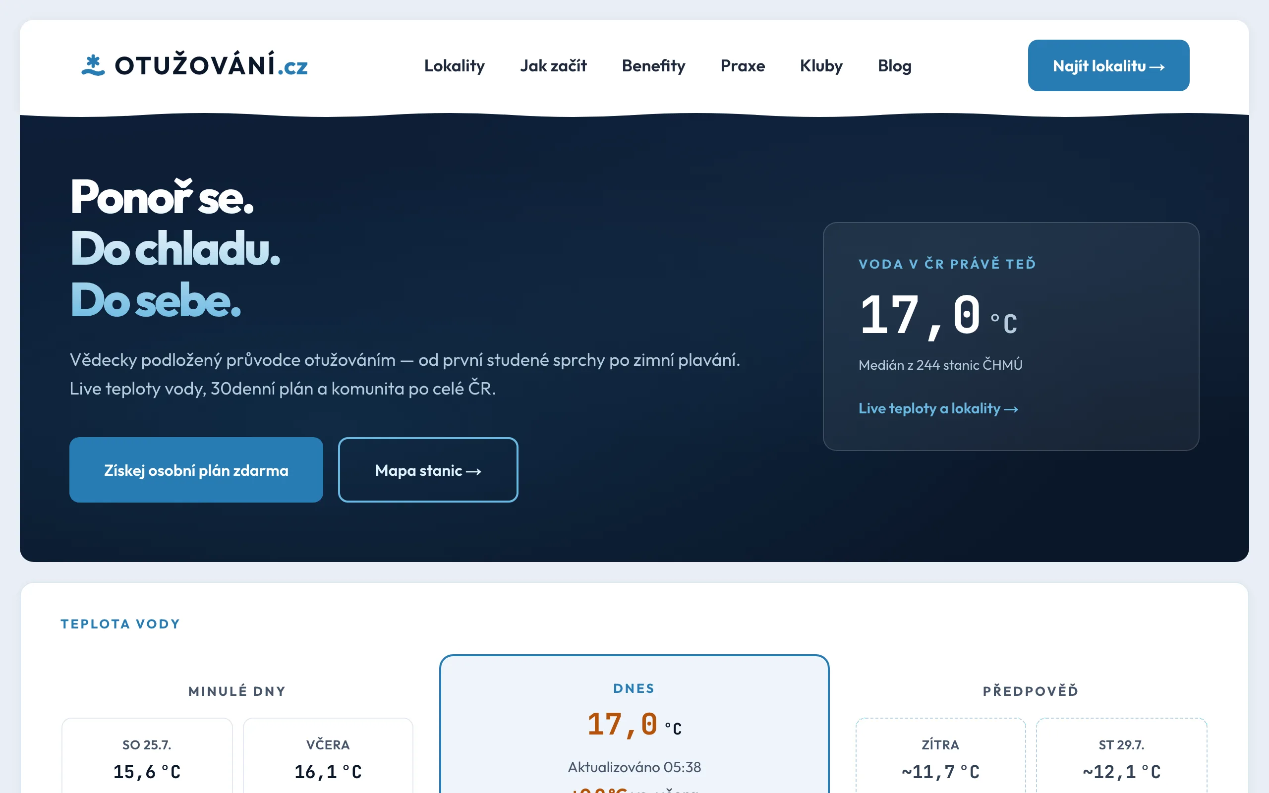 Otužování – náhled webu