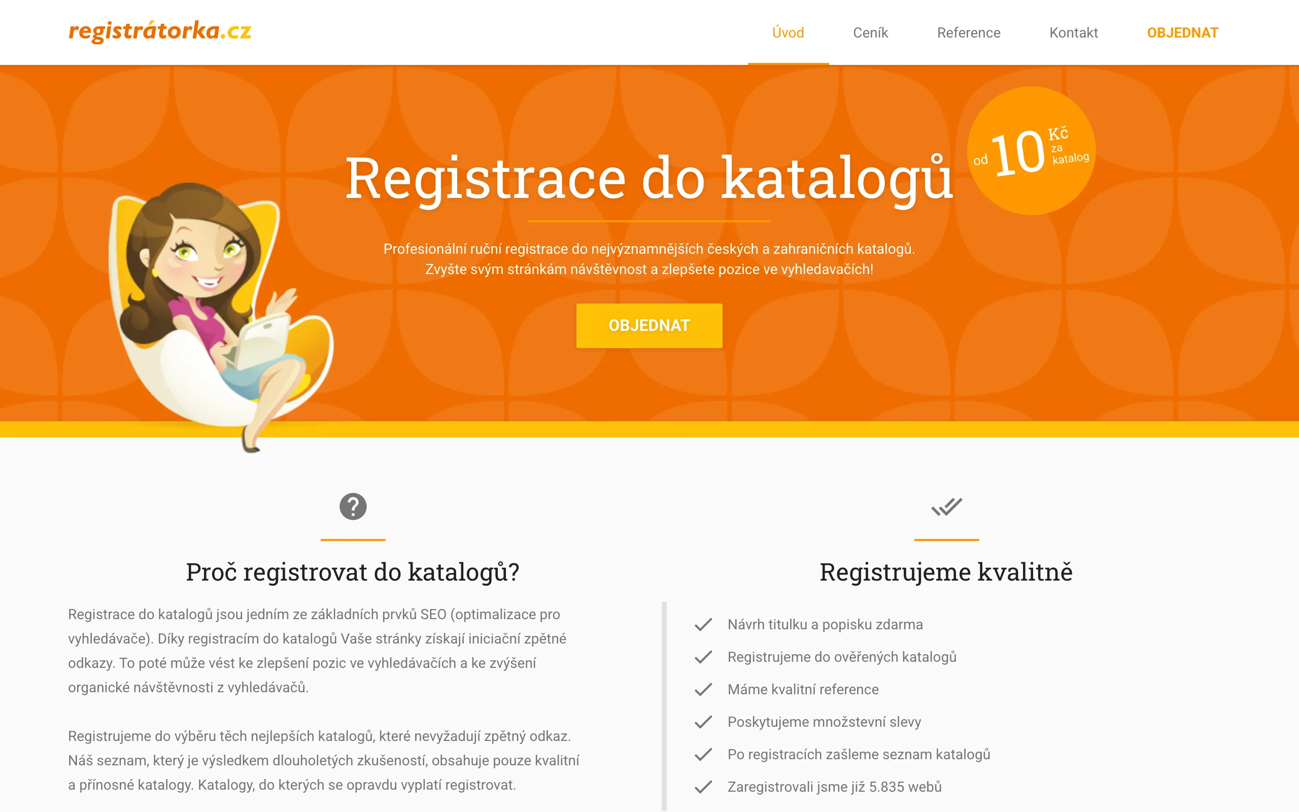 Registrátorka – náhled webu